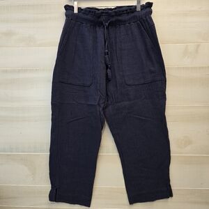 {M} Melissa Nepton Navy Gauze Linen Like Cropped Flowy Pant